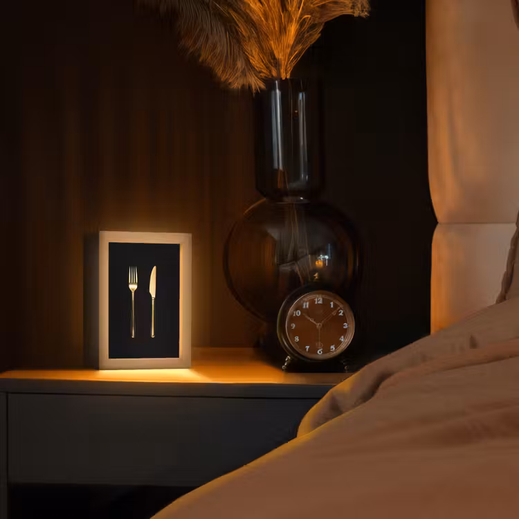 Bestek - Goud - Mes - Vork Light Box met kabel (Tafellamp) klein -sfeer1
