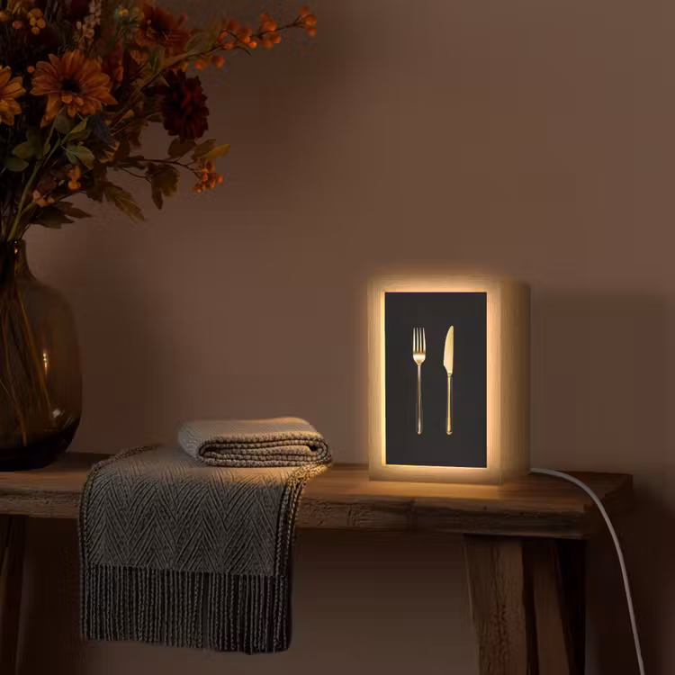 Bestek - Goud - Mes - Vork Light Box met kabel (Tafellamp) klein -sfeer4