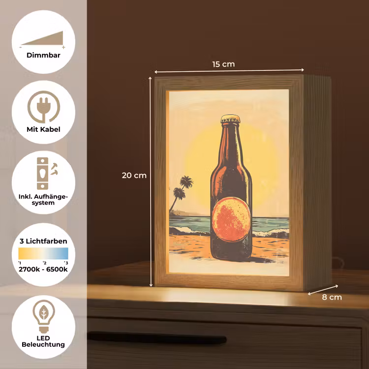 Bierfles - Zonsondergang - Palmbomen - Zee Light Box met kabel (Tafellamp) klein -USP_DE