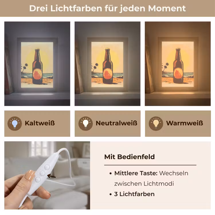 Bierfles - Zonsondergang - Palmbomen - Zee Light Box met kabel (Tafellamp) klein -USP_lichtkleurDE