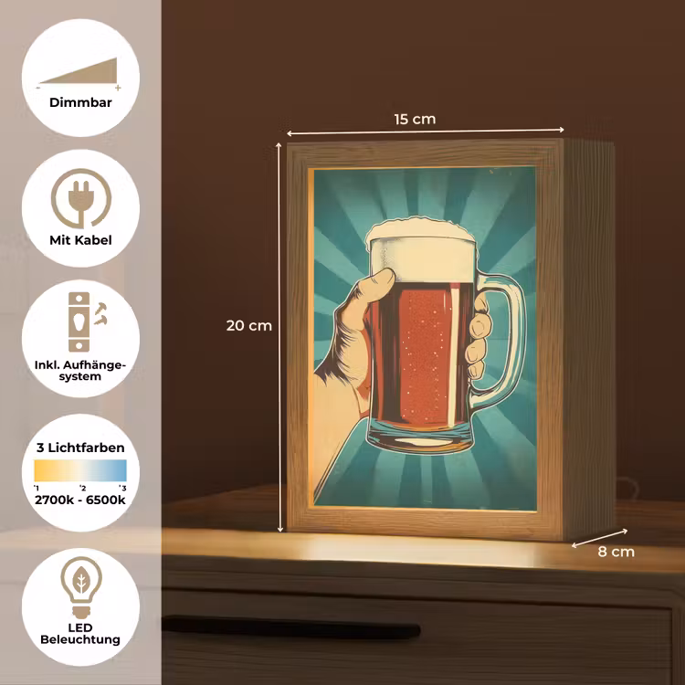Bierglas - Schuim - Retro - Groen Light Box met kabel (Tafellamp) klein -USP_DE