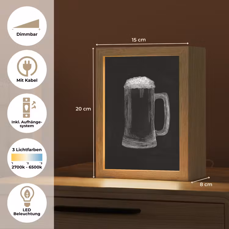 Bierpul - Schuim - Krijttekening Light Box met kabel (Tafellamp) klein -USP_DE