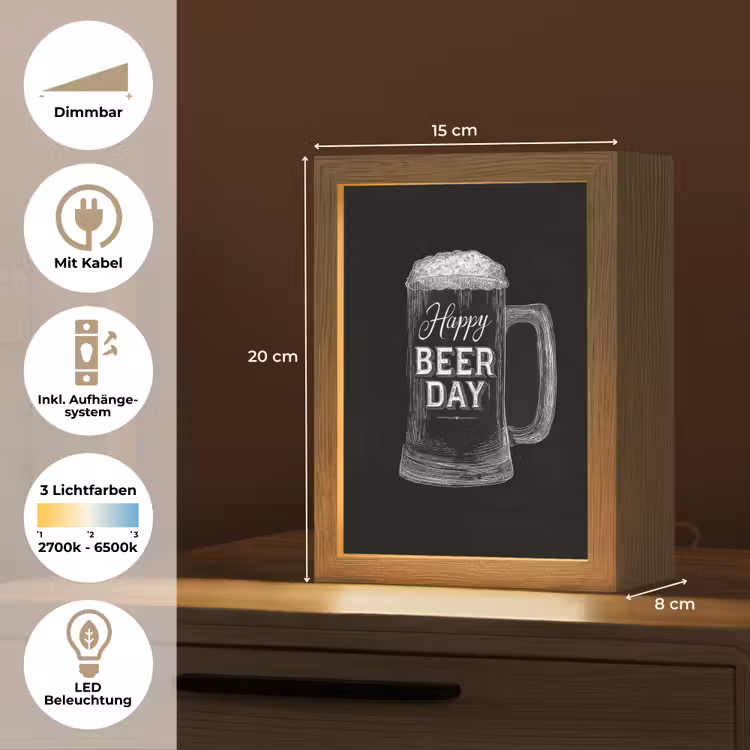 Bierpul - Witte krijtletters - Happy beer day Light Box met kabel (Tafellamp) klein -USP_DE