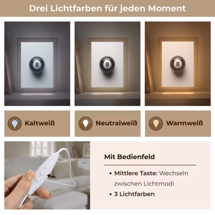 Biljartbal - Getal - Acht - Wit Light Box met kabel (Tafellamp) klein -USP_lichtkleurDE