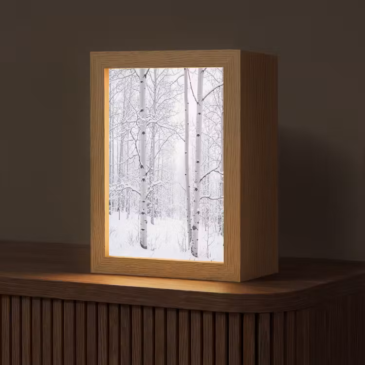Berkenbomen - Sneeuw - Winter - Bos - Wit Light Box met kabel (Tafellamp) klein -z3d_website