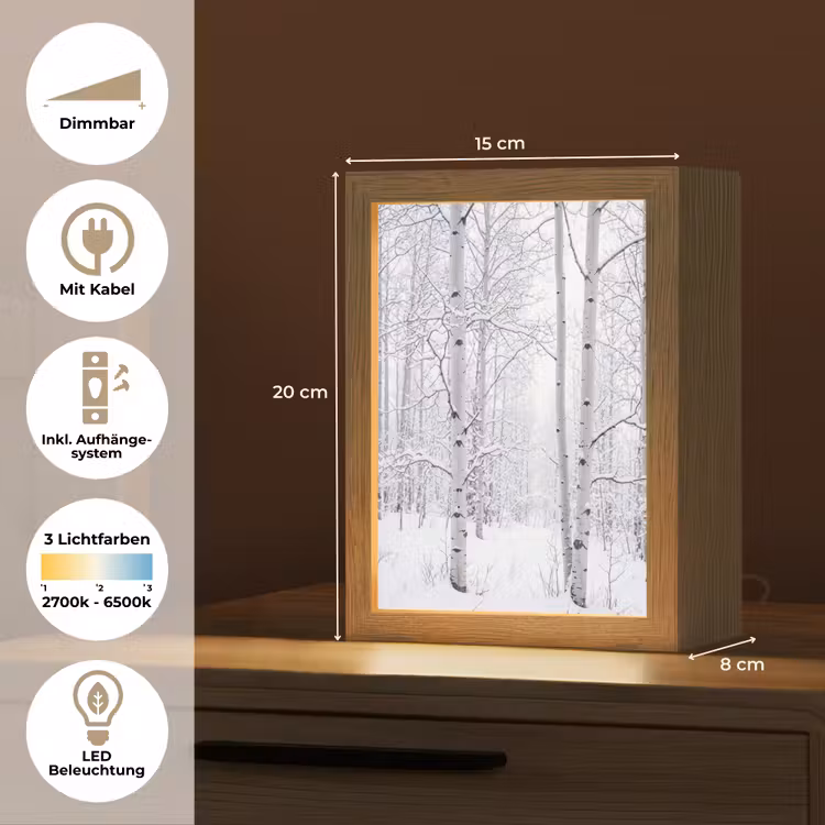 Berkenbomen - Sneeuw - Winter - Bos - Wit Light Box met kabel (Tafellamp) klein -USP_DE