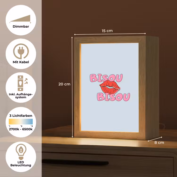 Bisou - Blauw - Roze - Lippen Light Box met kabel (Tafellamp) klein -USP_DE