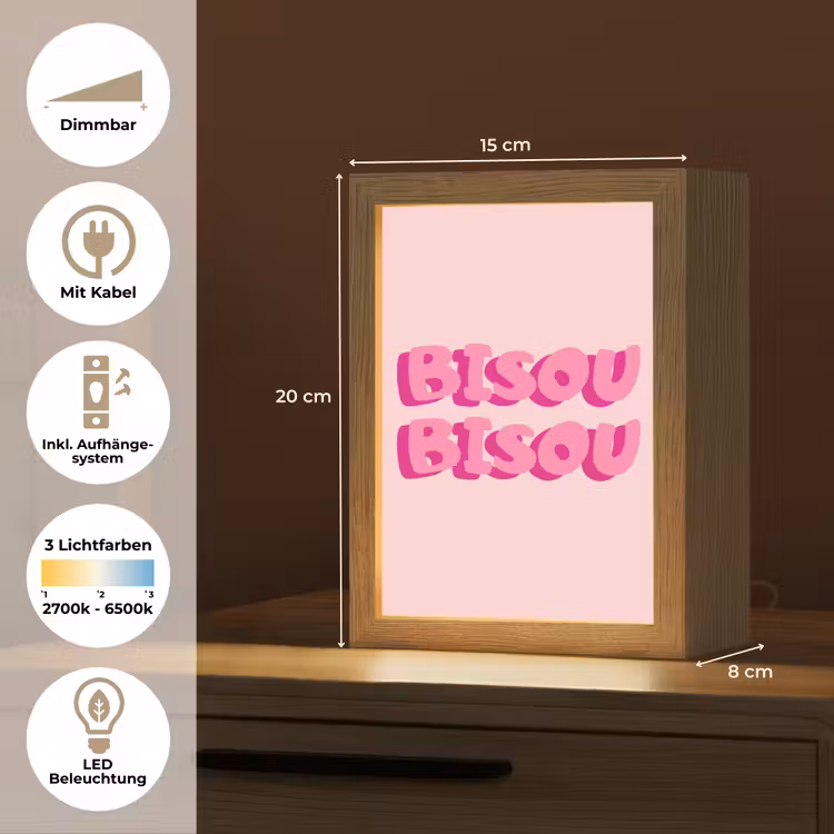 Bisou - Roze - Dikke letters Light Box met kabel (Tafellamp) klein -USP_DE