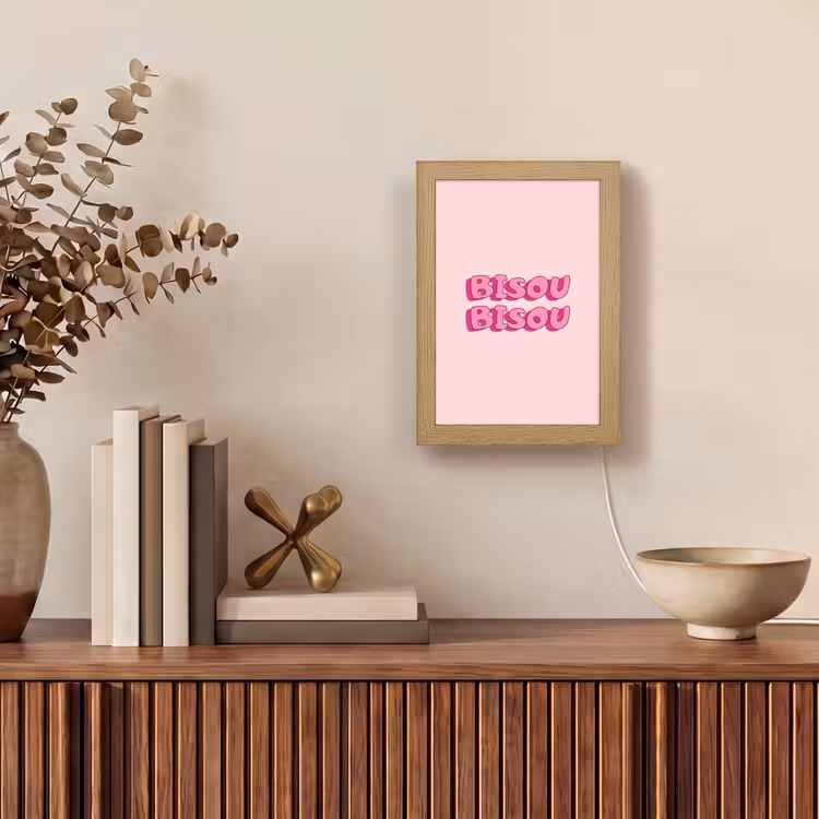 Bisou - Roze - Schaduw Light Box met kabel (Tafellamp) klein -sfeer2