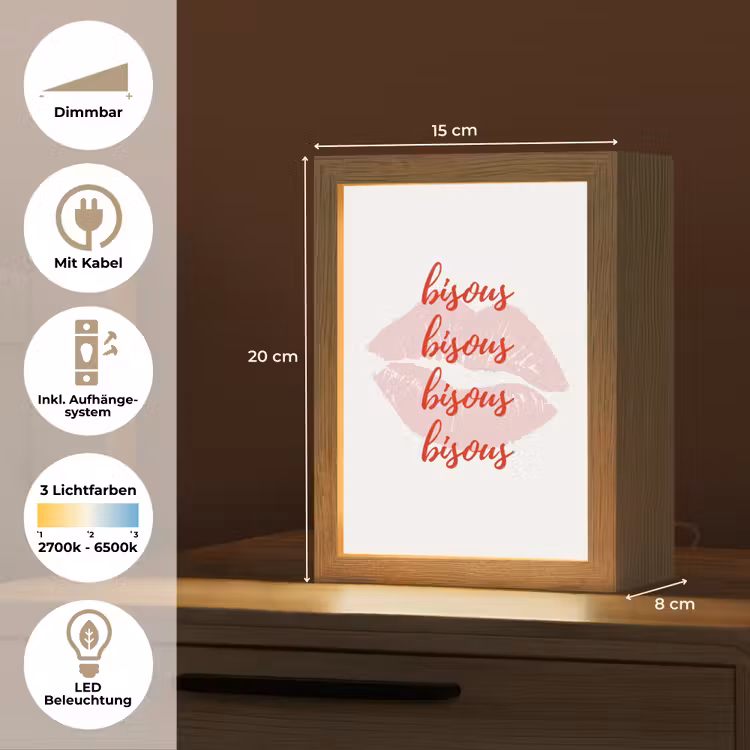 Bisous - Lip - Wit - Rood Light Box met kabel (Tafellamp) klein -USP_DE