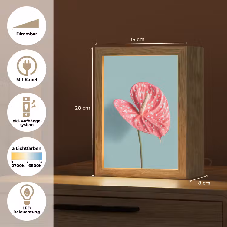 Blad - Anthurium - Stippen - Roze Light Box met kabel (Tafellamp) klein -USP_DE