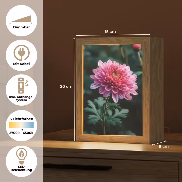 Blad - Chrysant - Roze - Schaduw Light Box met kabel (Tafellamp) klein -USP_DE