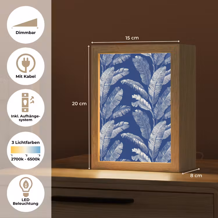 Blad - Palm - Blauw Light Box met kabel (Tafellamp) klein 925 -USP_DE