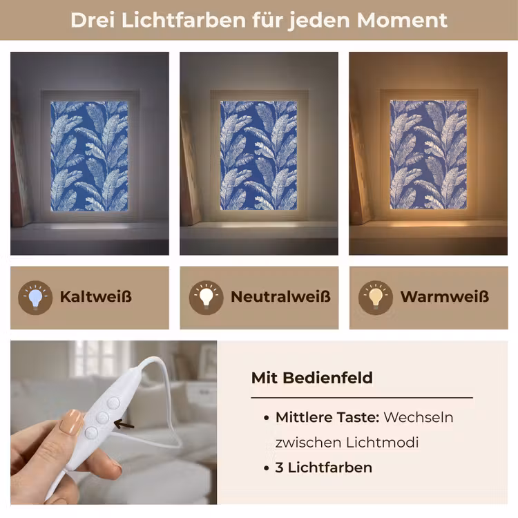 Blad - Palm - Blauw Light Box met kabel (Tafellamp) klein 925 -USP_lichtkleurDE