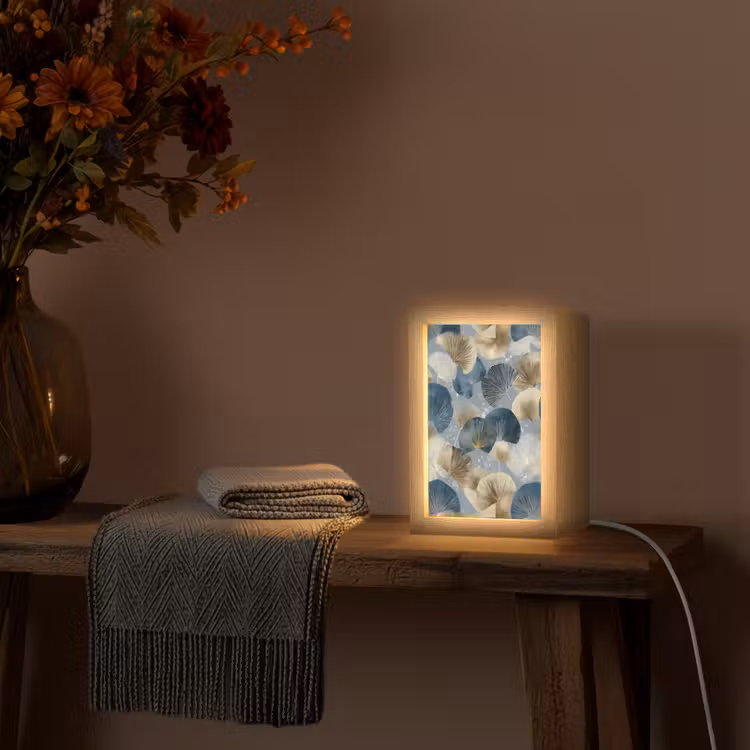 Bladeren - Abstract - Goud - Blauw Light Box met kabel (Tafellamp) klein -sfeer4