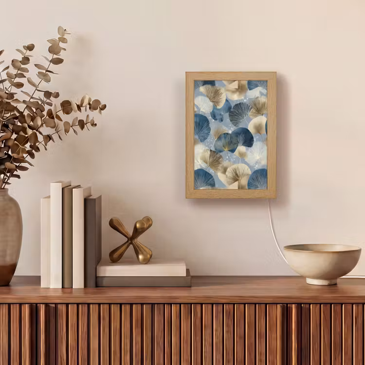 Bladeren - Abstract - Goud - Blauw Light Box met kabel (Tafellamp) klein -sfeer2