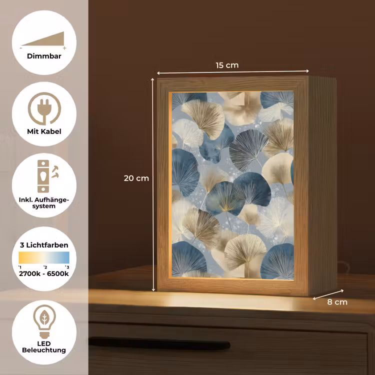 Bladeren - Abstract - Goud - Blauw Light Box met kabel (Tafellamp) klein -USP_DE