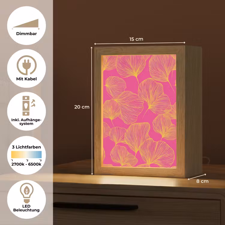 Bladeren - Nerven - Grafisch - Roze Light Box met kabel (Tafellamp) klein -USP_DE