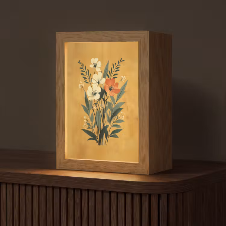 Bladeren - Boeket - Bloemen - Geel Light Box met kabel (Tafellamp) klein -z3d_website