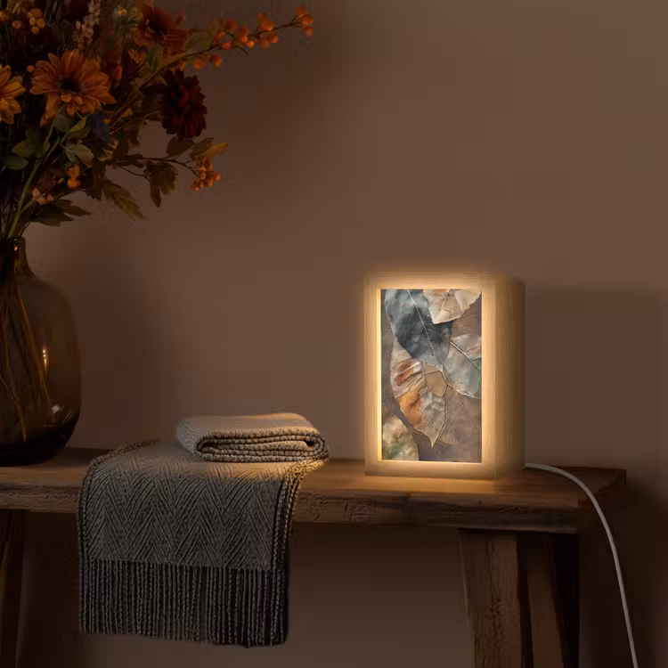 Bladeren - Bruin - Herfst - Natuur Light Box met kabel (Tafellamp) klein -sfeer4
