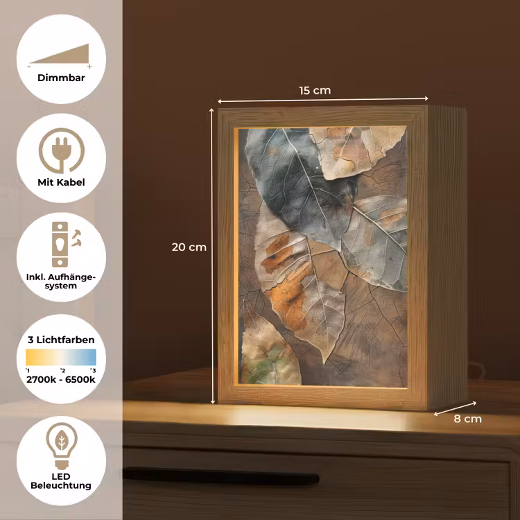 Bladeren - Bruin - Herfst - Natuur Light Box met kabel (Tafellamp) klein -USP_DE