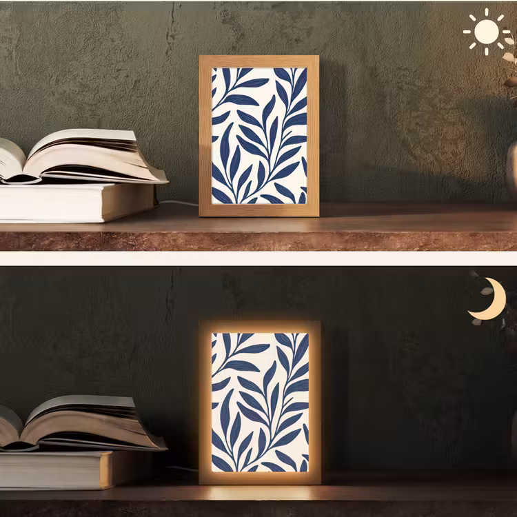 Bladeren - Klimop - Donkerblauw Light Box met kabel (Tafellamp) klein -sfeer3