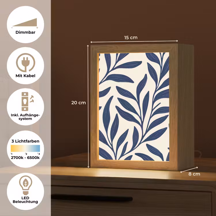 Bladeren - Klimop - Donkerblauw Light Box met kabel (Tafellamp) klein -USP_DE