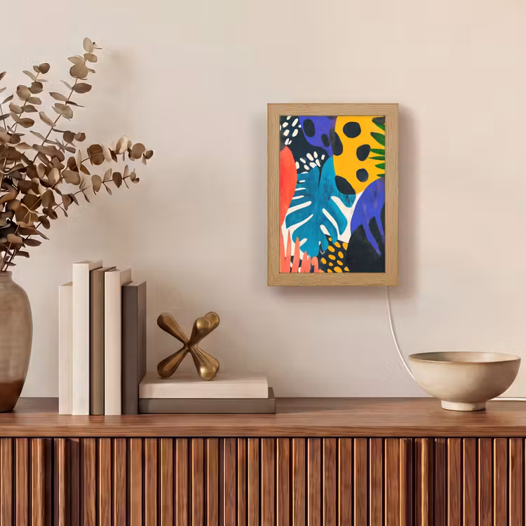 Bladeren - Vormen - Abstract - Kleurrijk Light Box met kabel (Tafellamp) klein -sfeer2