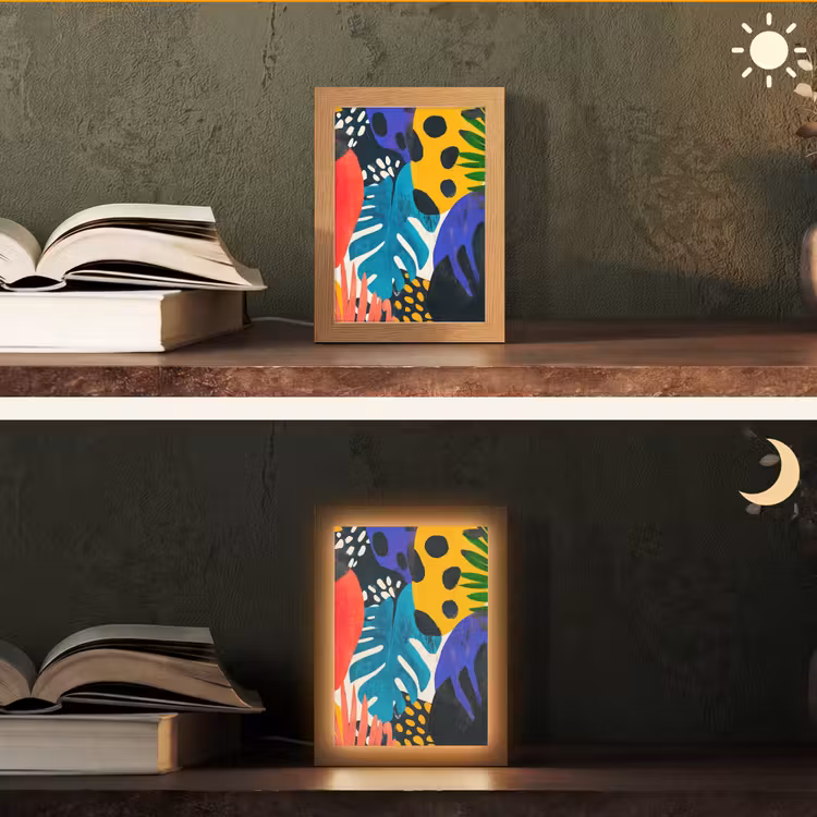 Bladeren - Vormen - Abstract - Kleurrijk Light Box met kabel (Tafellamp) klein -sfeer3