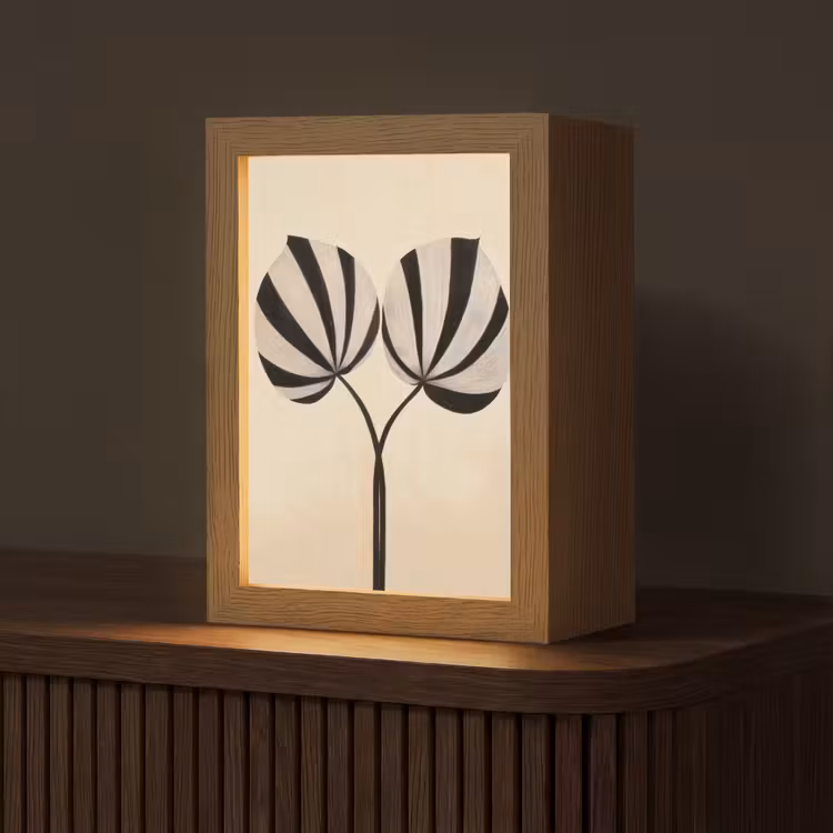 Bladeren - Gestreept - Stengel - Beige Light Box met kabel (Tafellamp) klein -z3d_website