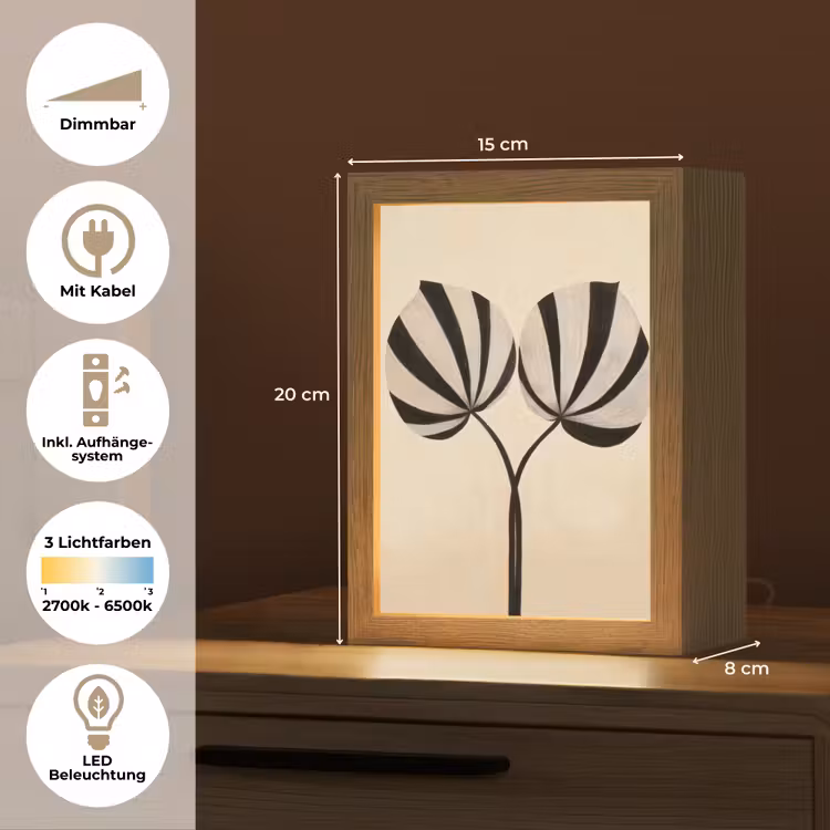 Bladeren - Gestreept - Stengel - Beige Light Box met kabel (Tafellamp) klein -USP_DE