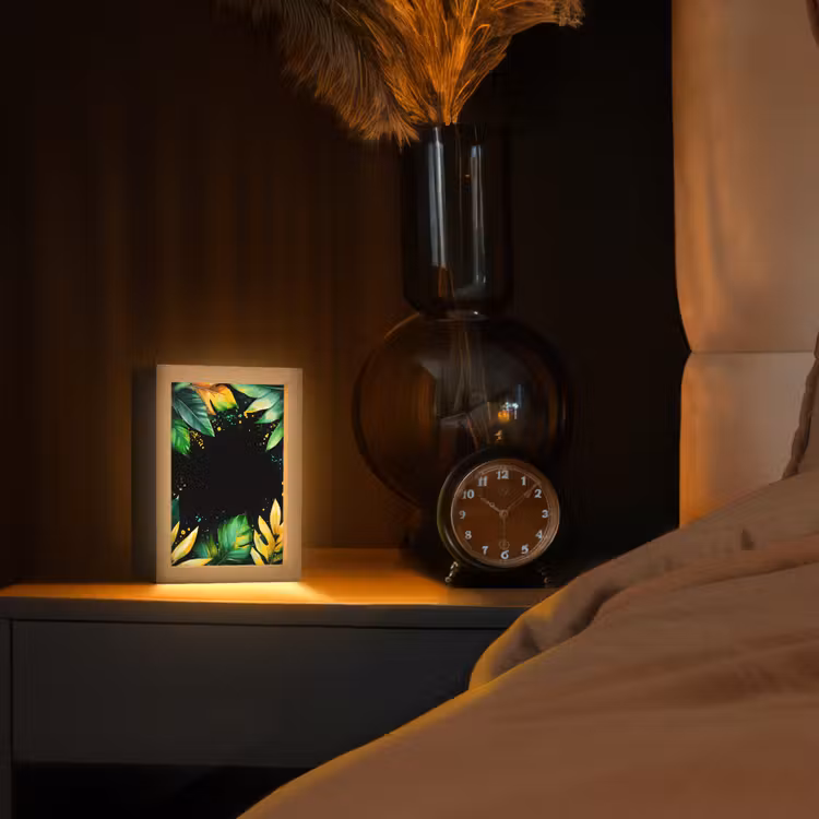 Bladeren - Groen - Geel - Verf - Jungle Light Box met kabel (Tafellamp) klein -sfeer1