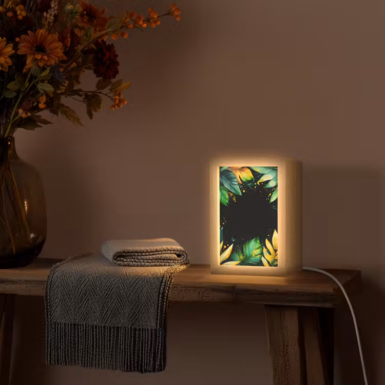 Bladeren - Groen - Geel - Verf - Jungle Light Box met kabel (Tafellamp) klein -sfeer4