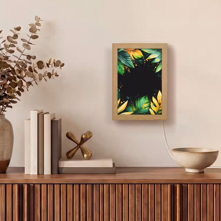 Bladeren - Groen - Geel - Verf - Jungle Light Box met kabel (Tafellamp) klein -sfeer2