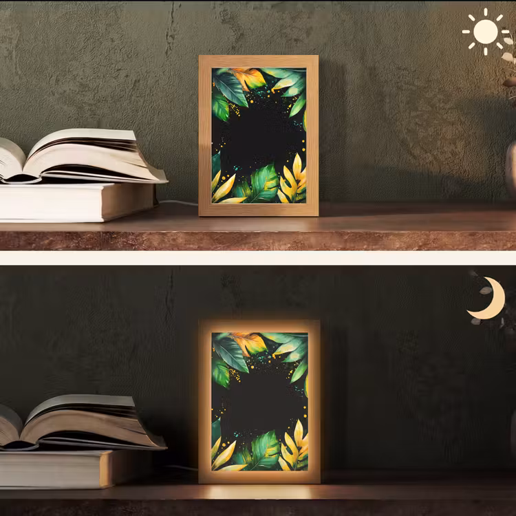 Bladeren - Groen - Geel - Verf - Jungle Light Box met kabel (Tafellamp) klein -sfeer3