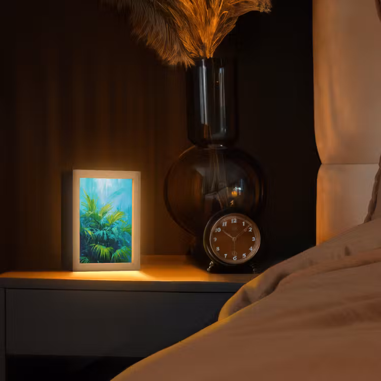 Bladeren - Groen - Schilderij - Abstract Light Box met kabel (Tafellamp) klein -sfeer1