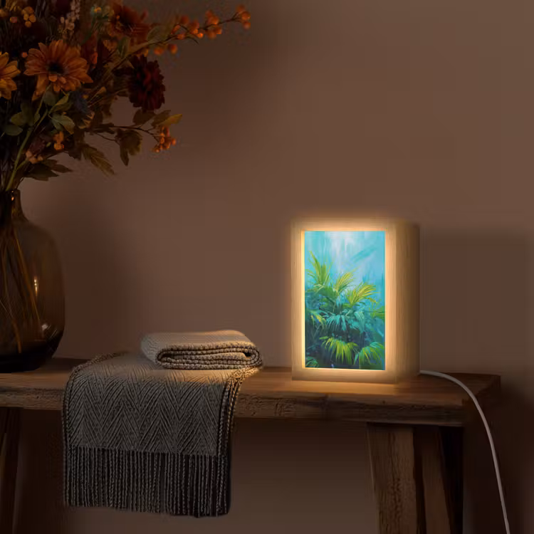 Bladeren - Groen - Schilderij - Abstract Light Box met kabel (Tafellamp) klein -sfeer4