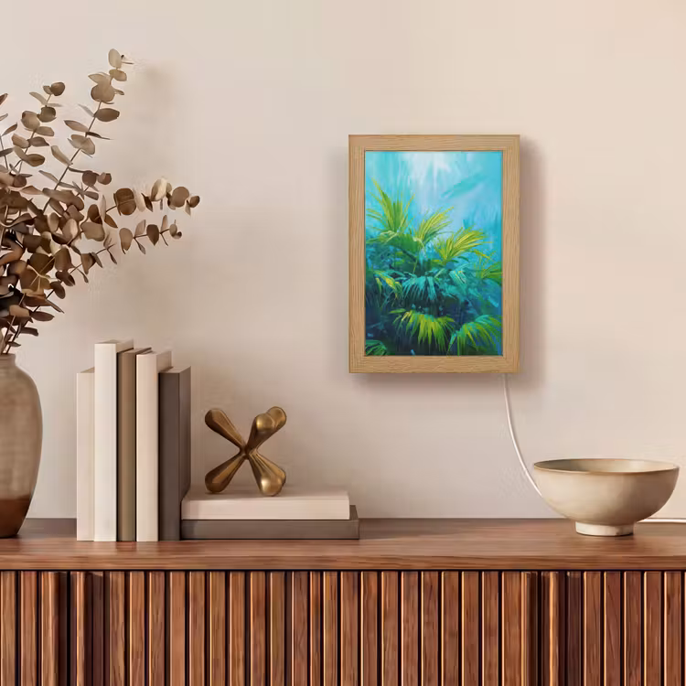 Bladeren - Groen - Schilderij - Abstract Light Box met kabel (Tafellamp) klein -sfeer2