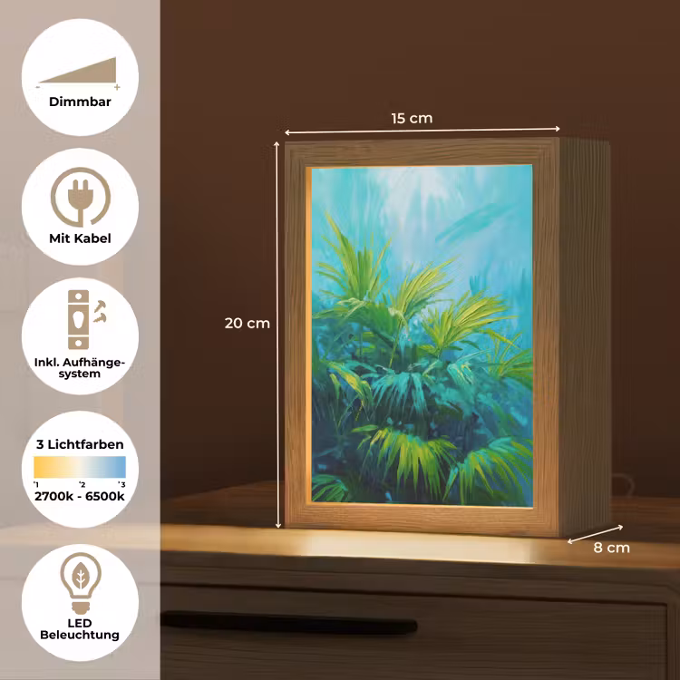 Bladeren - Groen - Schilderij - Abstract Light Box met kabel (Tafellamp) klein -USP_DE