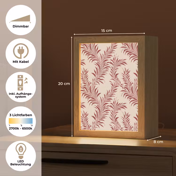 Bladeren - Linnen - Rood Light Box met kabel (Tafellamp) klein 925 -USP_DE