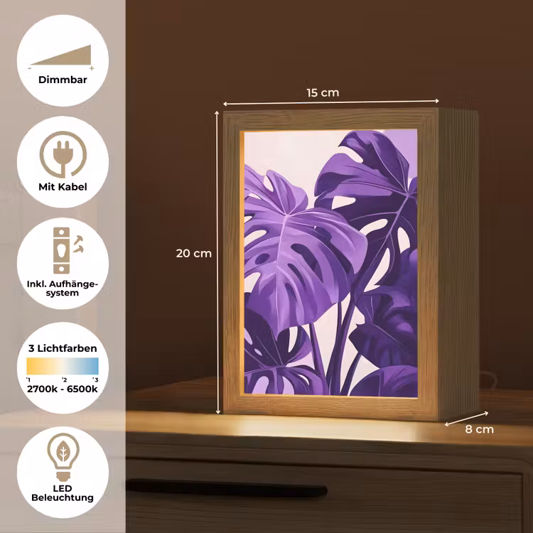 Bladeren - Paars - Tropisch - Abstract Light Box met kabel (Tafellamp) klein -USP_DE