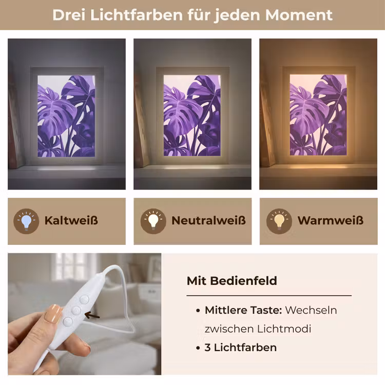 Bladeren - Paars - Tropisch - Abstract Light Box met kabel (Tafellamp) klein -USP_lichtkleurDE