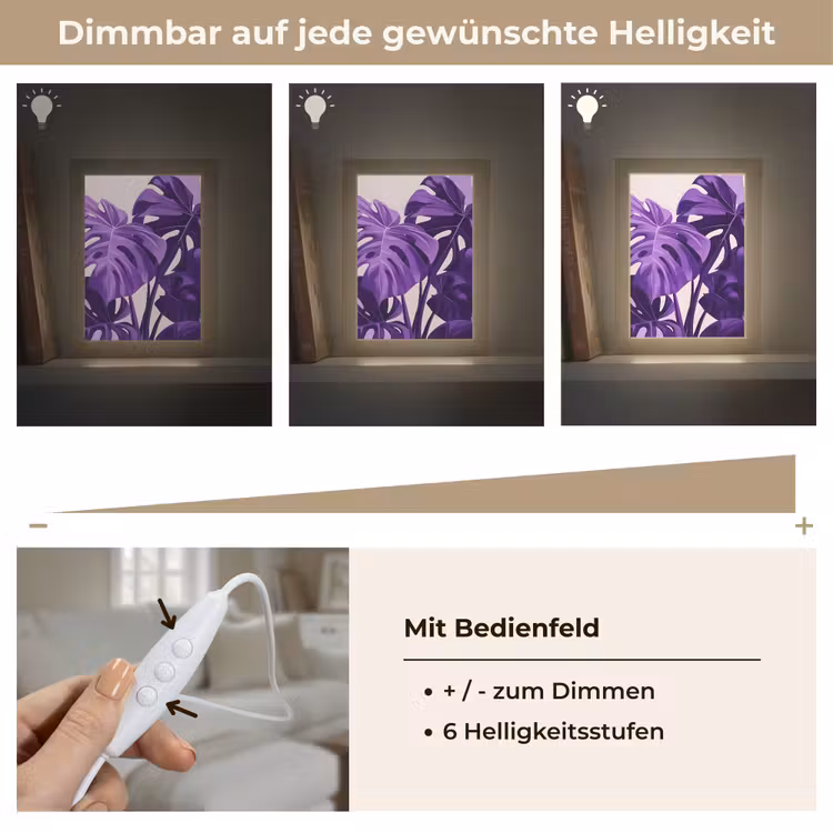 Bladeren - Paars - Tropisch - Abstract Light Box met kabel (Tafellamp) klein -USP_dimbaarDE