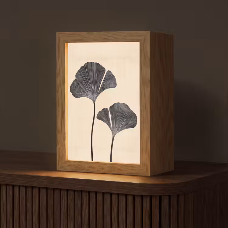 Bladeren - Minimalistisch - Zwart Light Box met kabel (Tafellamp) klein -z3d_website