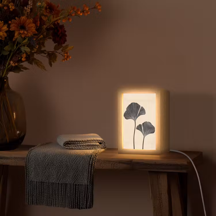 Bladeren - Minimalistisch - Zwart Light Box met kabel (Tafellamp) klein -sfeer4