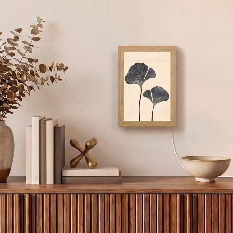 Bladeren - Minimalistisch - Zwart Light Box met kabel (Tafellamp) klein -sfeer2