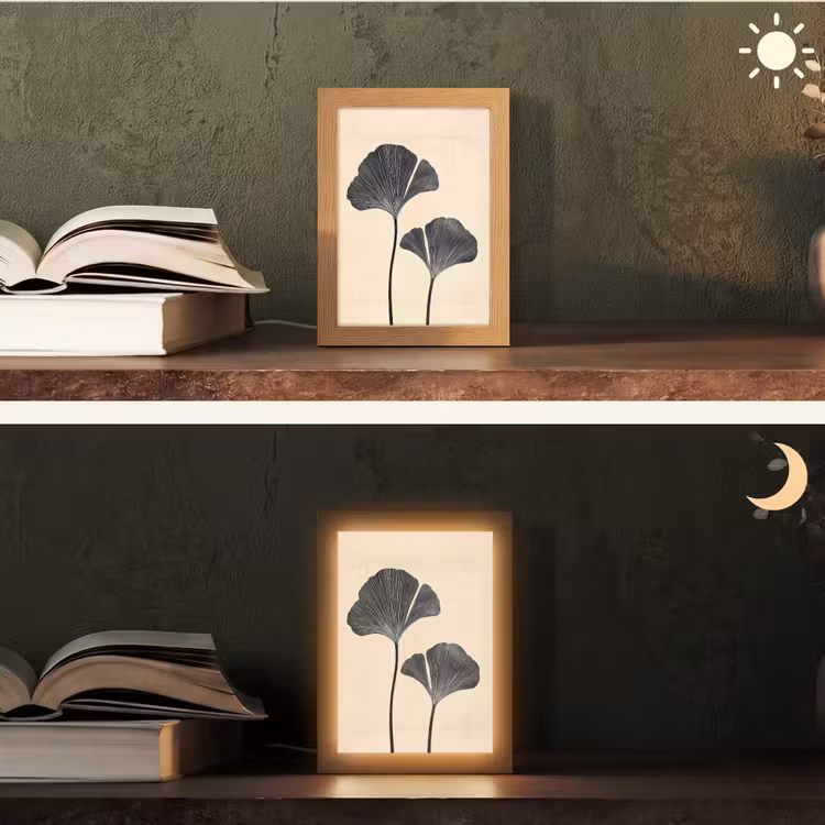 Bladeren - Minimalistisch - Zwart Light Box met kabel (Tafellamp) klein -sfeer3