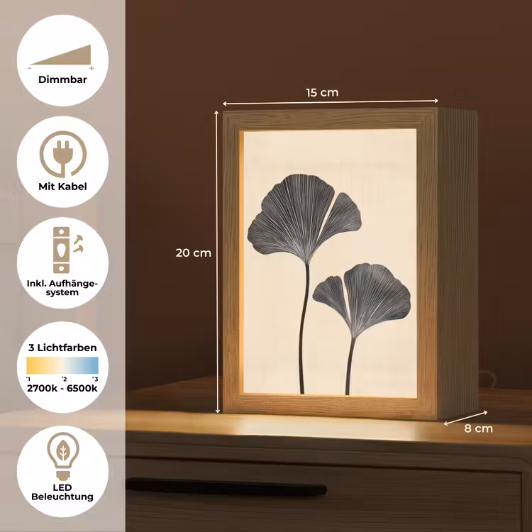 Bladeren - Minimalistisch - Zwart Light Box met kabel (Tafellamp) klein -USP_DE