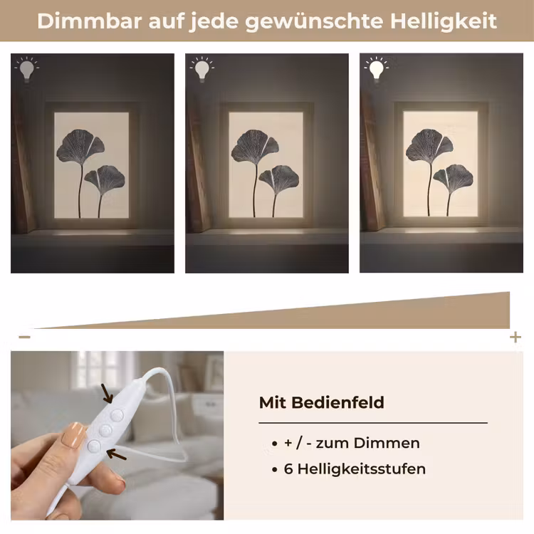 Bladeren - Minimalistisch - Zwart Light Box met kabel (Tafellamp) klein -USP_dimbaarDE