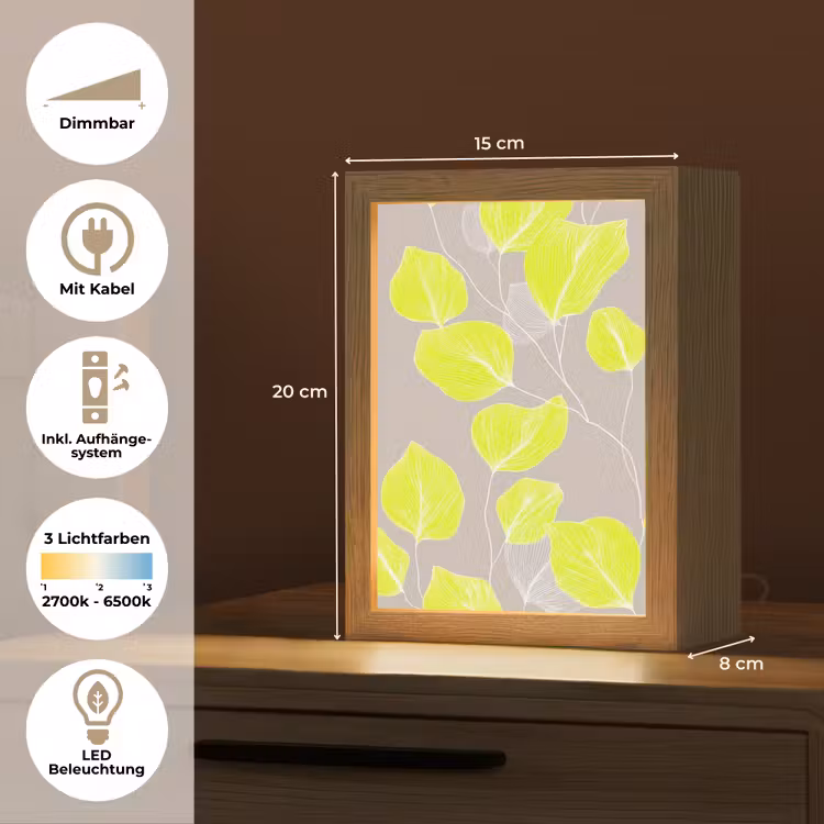 Bladeren - Neon - Geel - Lijnen Light Box met kabel (Tafellamp) klein -USP_DE